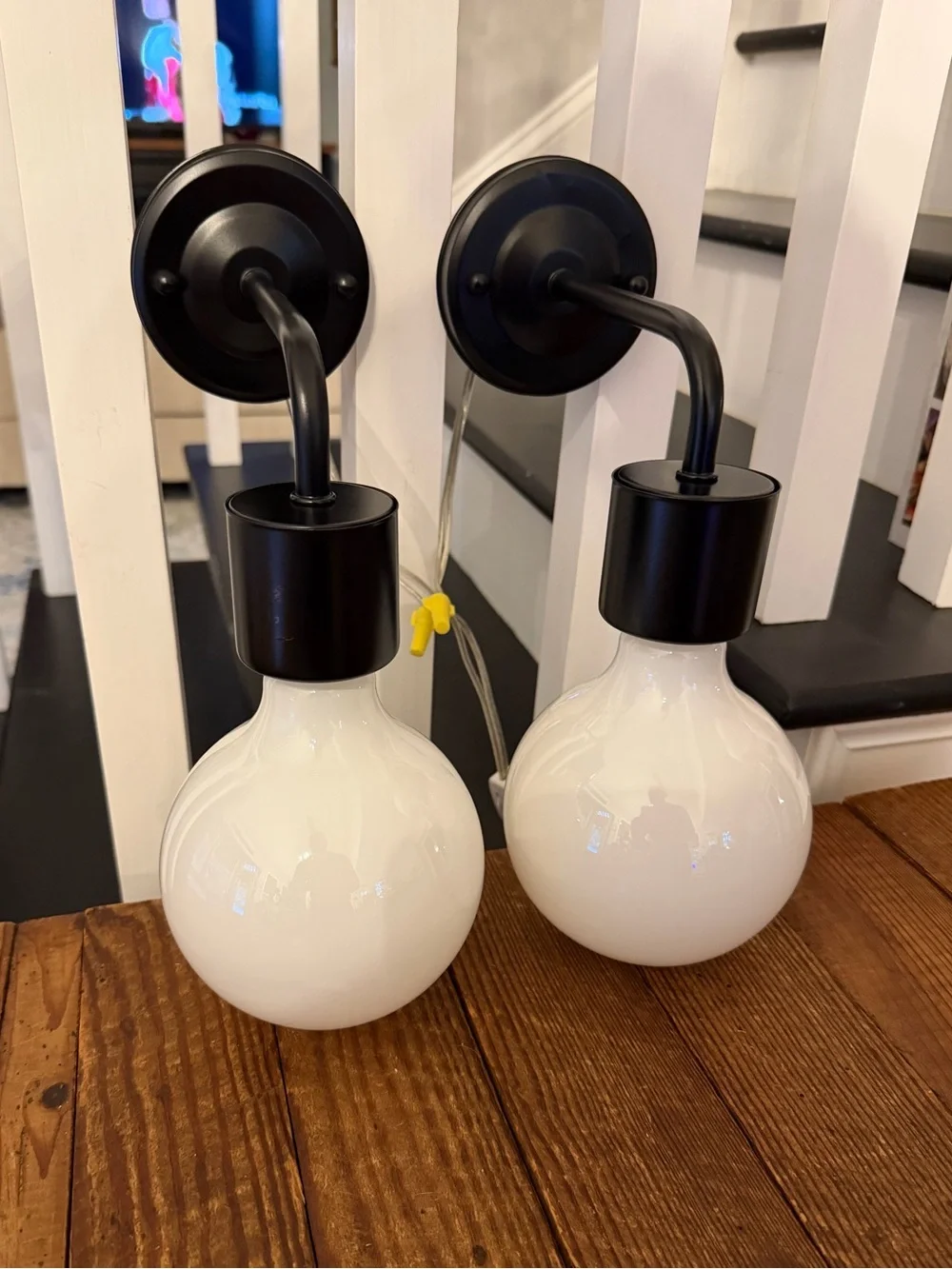 Custom Black and White MCM Wall Sconce Pair